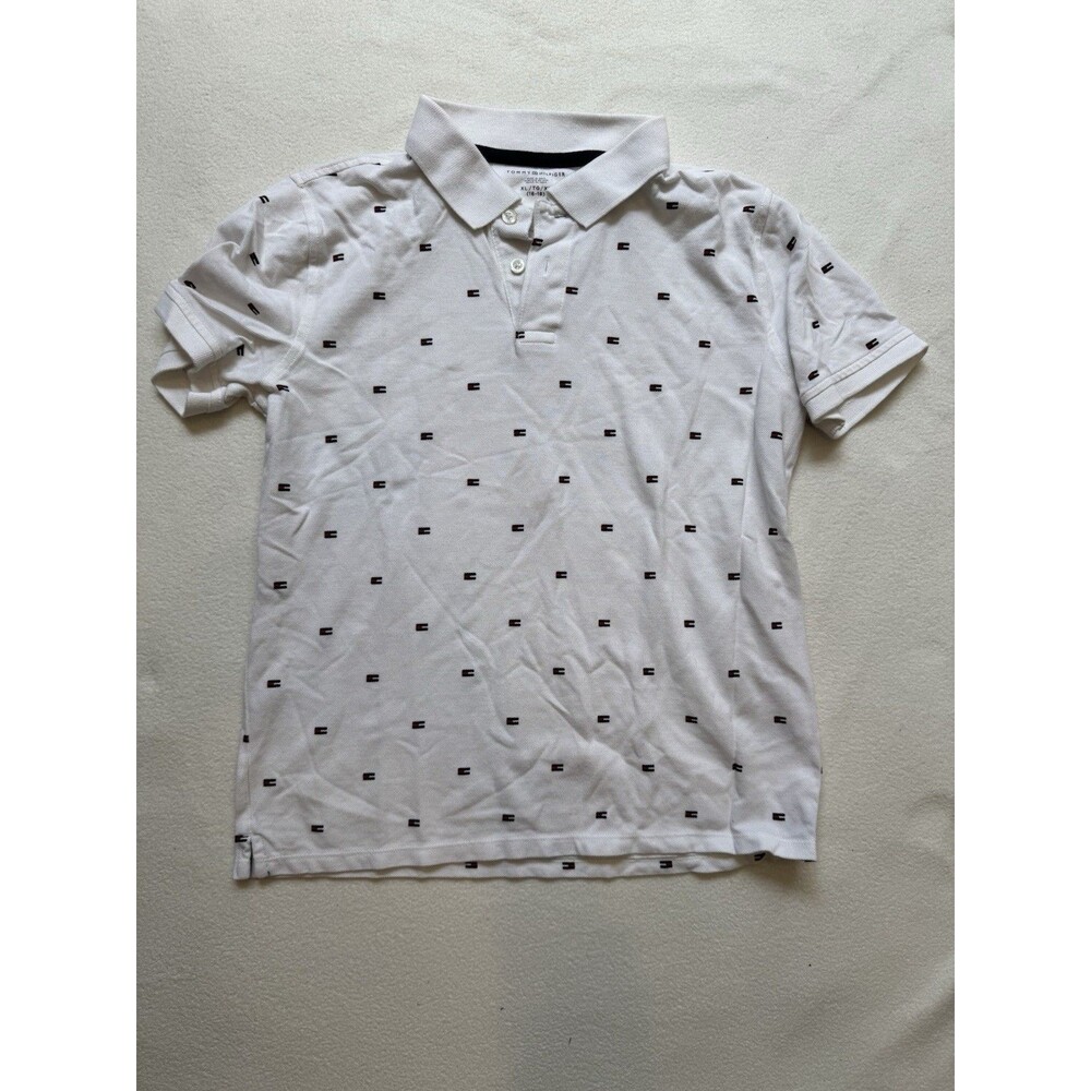 Tommy Hilfiger Boys XL White Polo Shirt All Over Logo Monogram 16-18